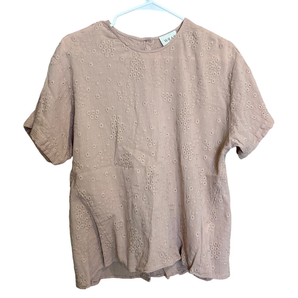 WRAP London Womens 8 Eyelet Embroidered Crinkle‎ Cotton Button Back Blouse Tan